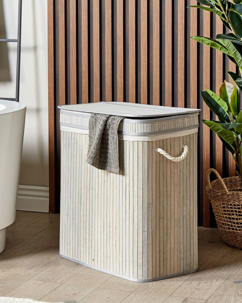 Cestino portaoggetti in bambù grigio con coperchio Cestino per biancheria Accessori pratici lavanderia bucato