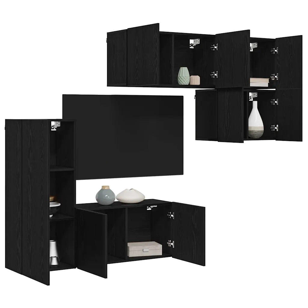 Unit¨¤ TV da Parete 5 pz | Armadietto TV | Mobile Porta TV Rovere Nero Legno multistrato