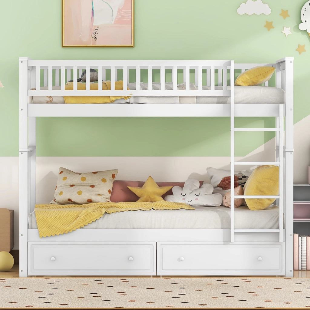 Letto a castello funzionale in pino bianco 90x200 cm