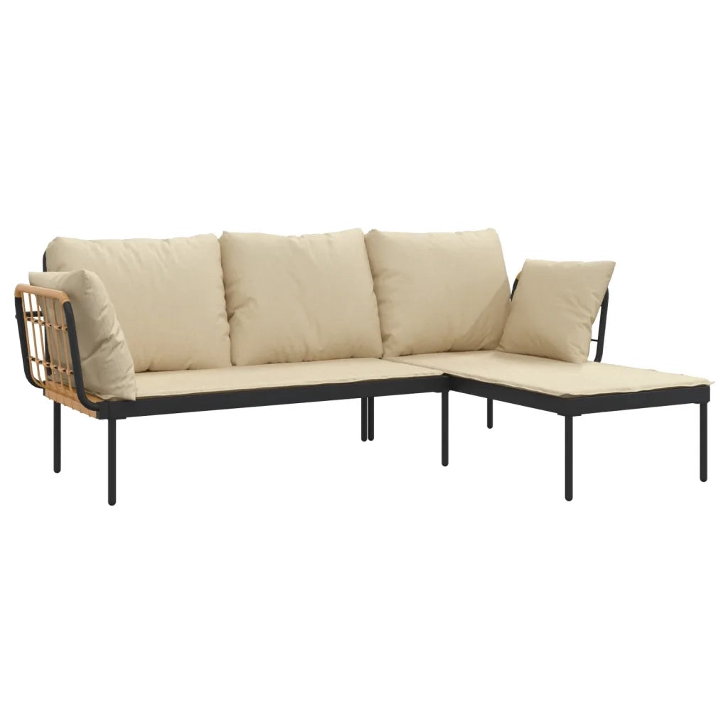 Set Salotto da Giardino 3 pz | Set di Mobili da Esterno con Cuscini Beige in Polyrattan