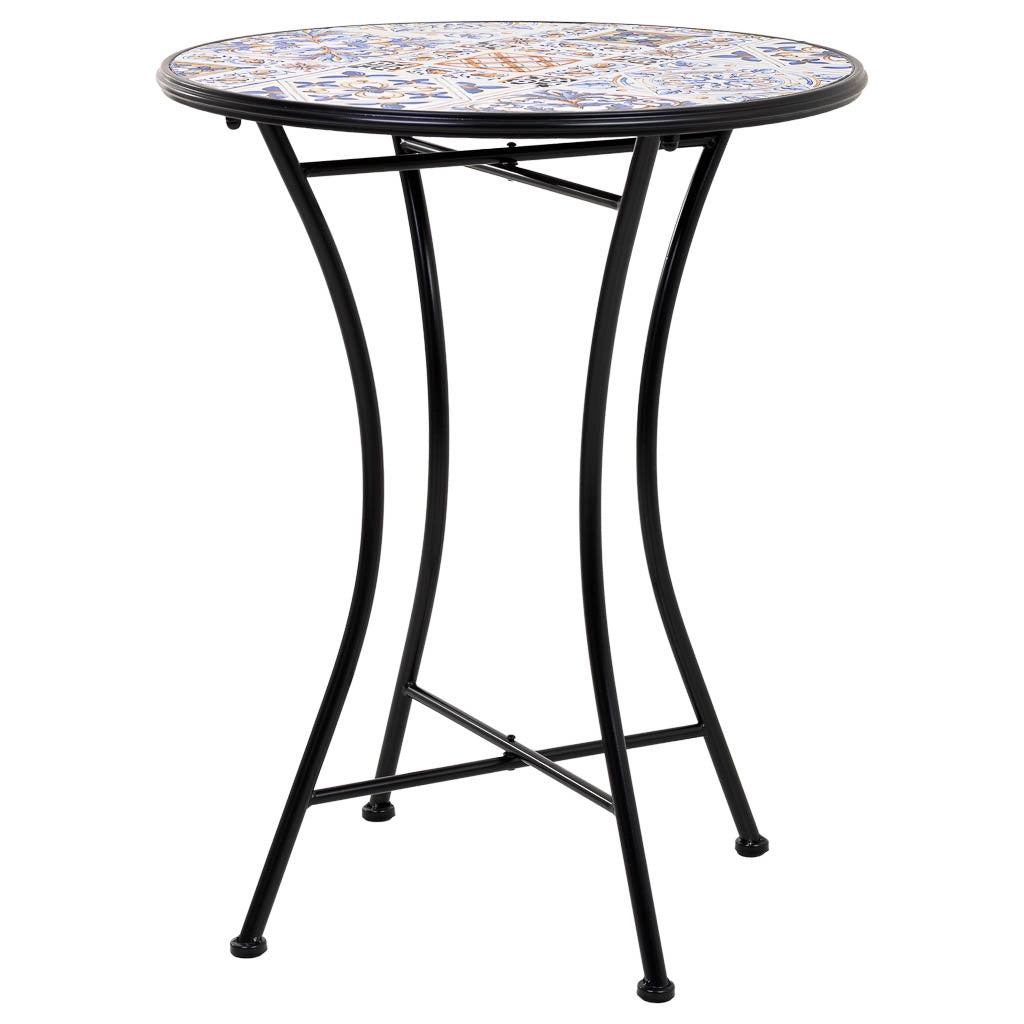 Set tavolo e due sedie in mosaico nero e ferro battuto tavolo: D60x75h - sedia (2): D38x46-90h