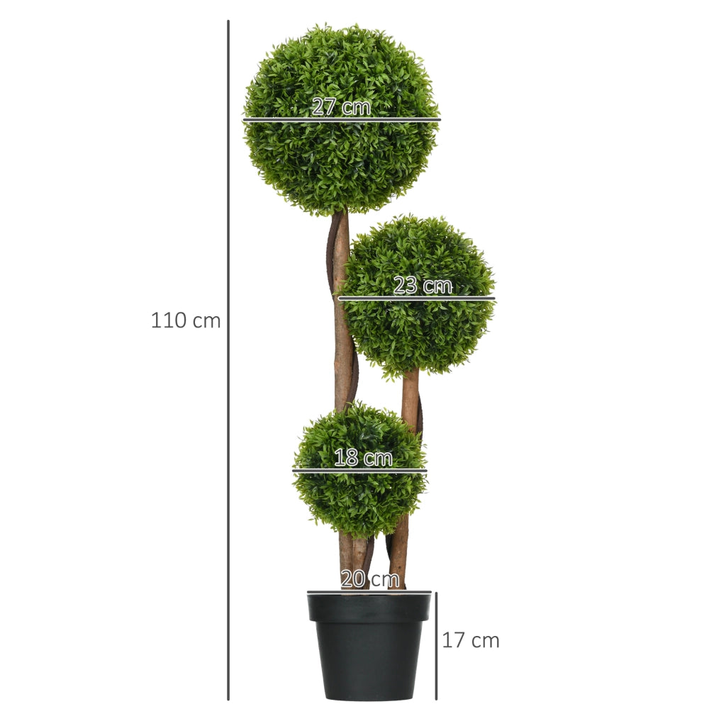 Albero Artificiale Buxus con 3 Palle Foglie di Bamb¨´ e Vaso ¨C zephmum ¨C Verde 110 cm