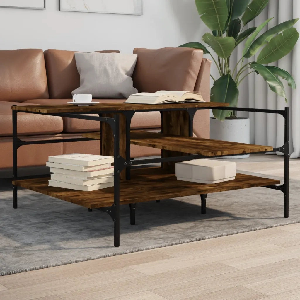 Tavolino salotto | Tavolino da caff¨¨ | Tavolino da Soggiorno Rovere Fumo 100x100x48,5cm Legno?Multistrato