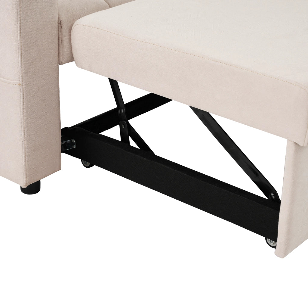 Divano letto multifunzione 2 posti con schienale reclinabile a 3 posizioni; beige