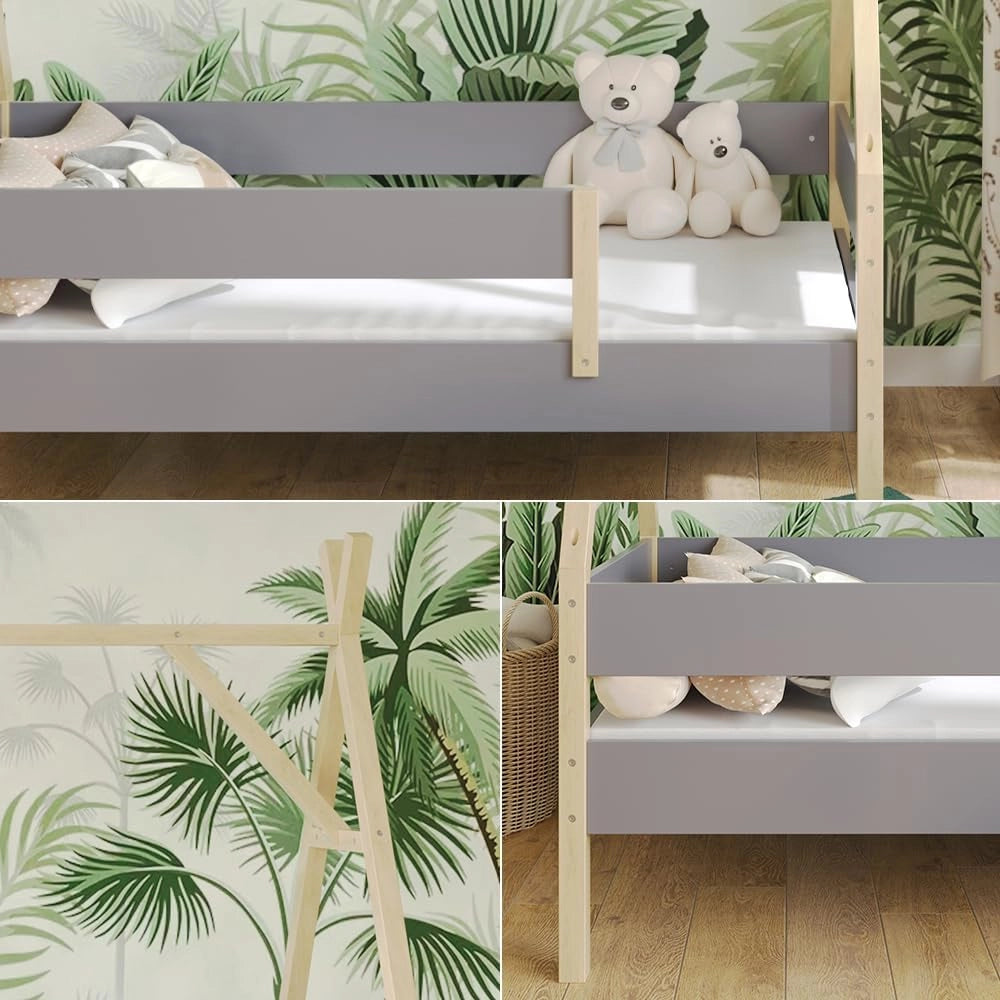 Letto Tipi Bali, Grigio, 80x160 cm con materasso, con ruote per un utilizzo flessibile sotto i letti a soppalco
