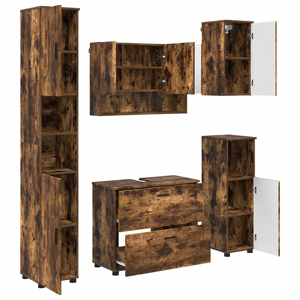 Set di mobili per il bagno con cassetto 5 pcs Rovere fumé