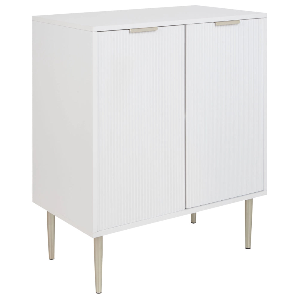 Credenza MDF bianco 2 ante 2 ripiani Gambe in metallo Maniglie elegante classico