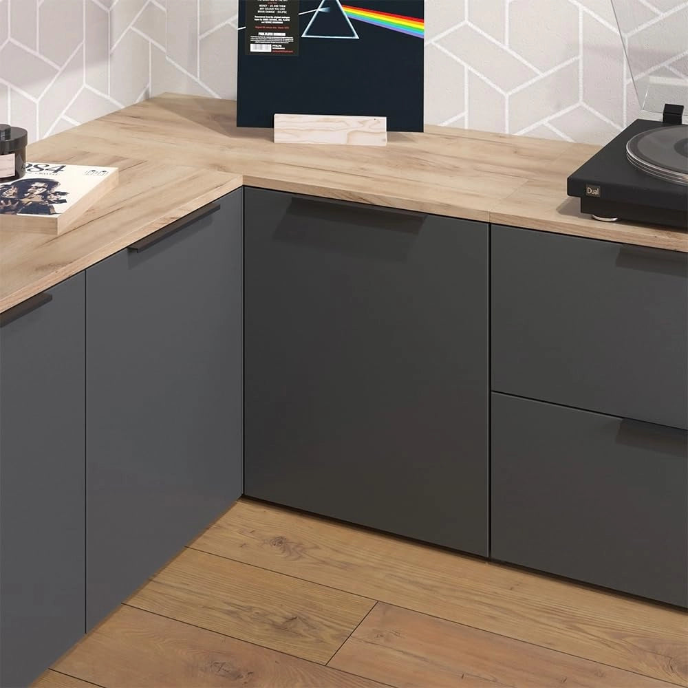 Credenza Wido, Antracite, 80 x 50 cm Cassettiera ad angolo con anta, per la conservazione e l'utilizzo salvaspazio negli angoli