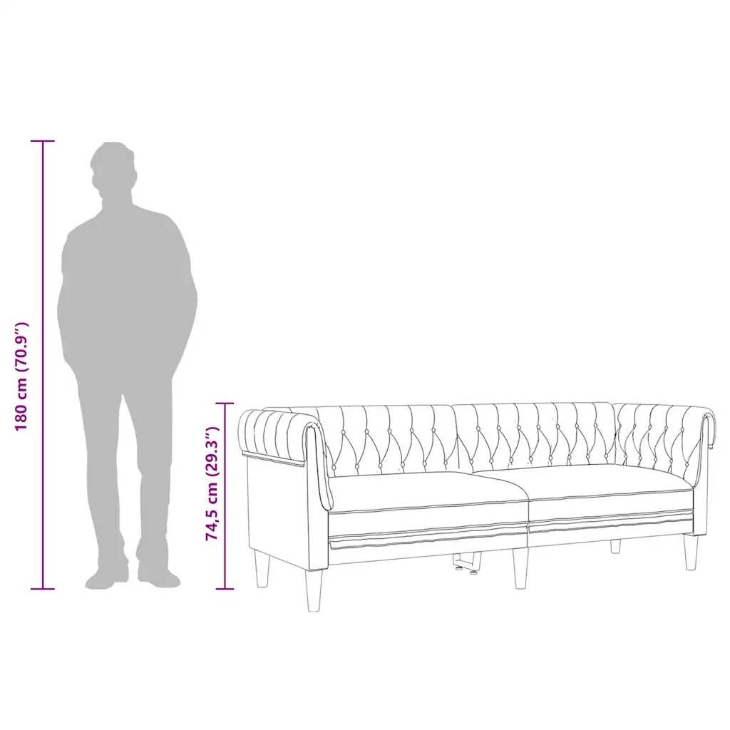 Divano Chesterfield a 3 Posti Blu in Tessuto 372562