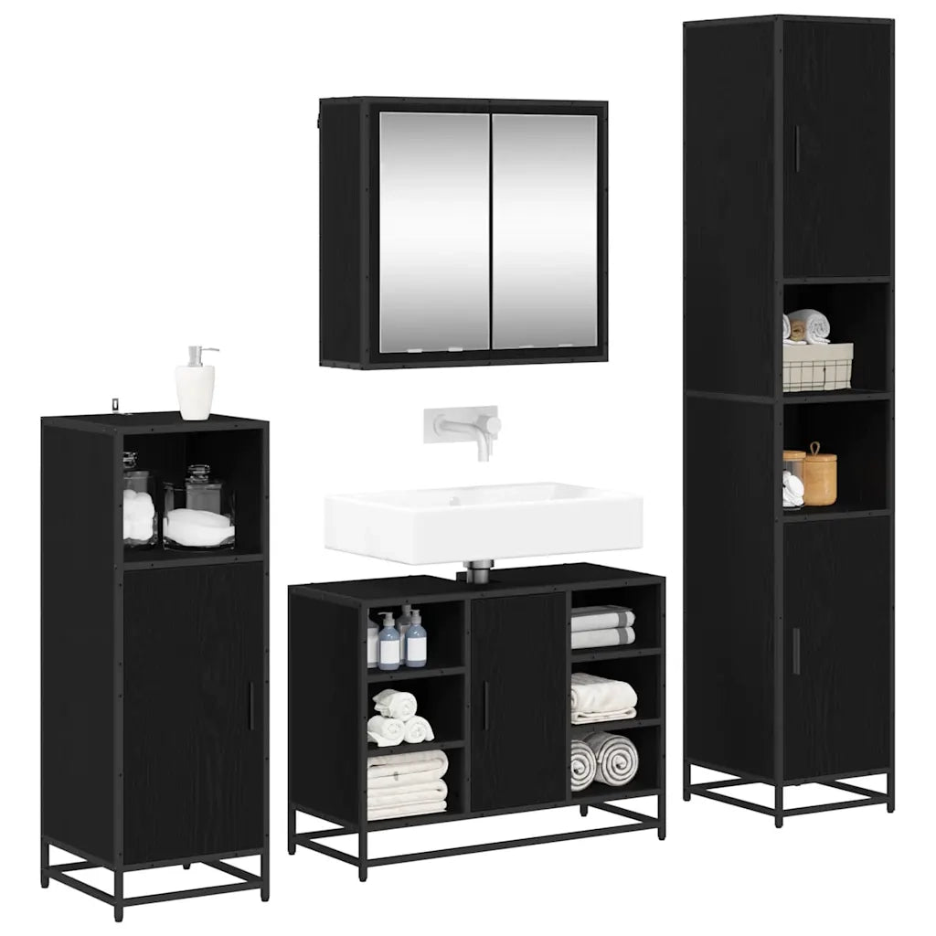 Set di mobili per il bagno 4 pcs Rovere Nero Legno multistrato 3402353