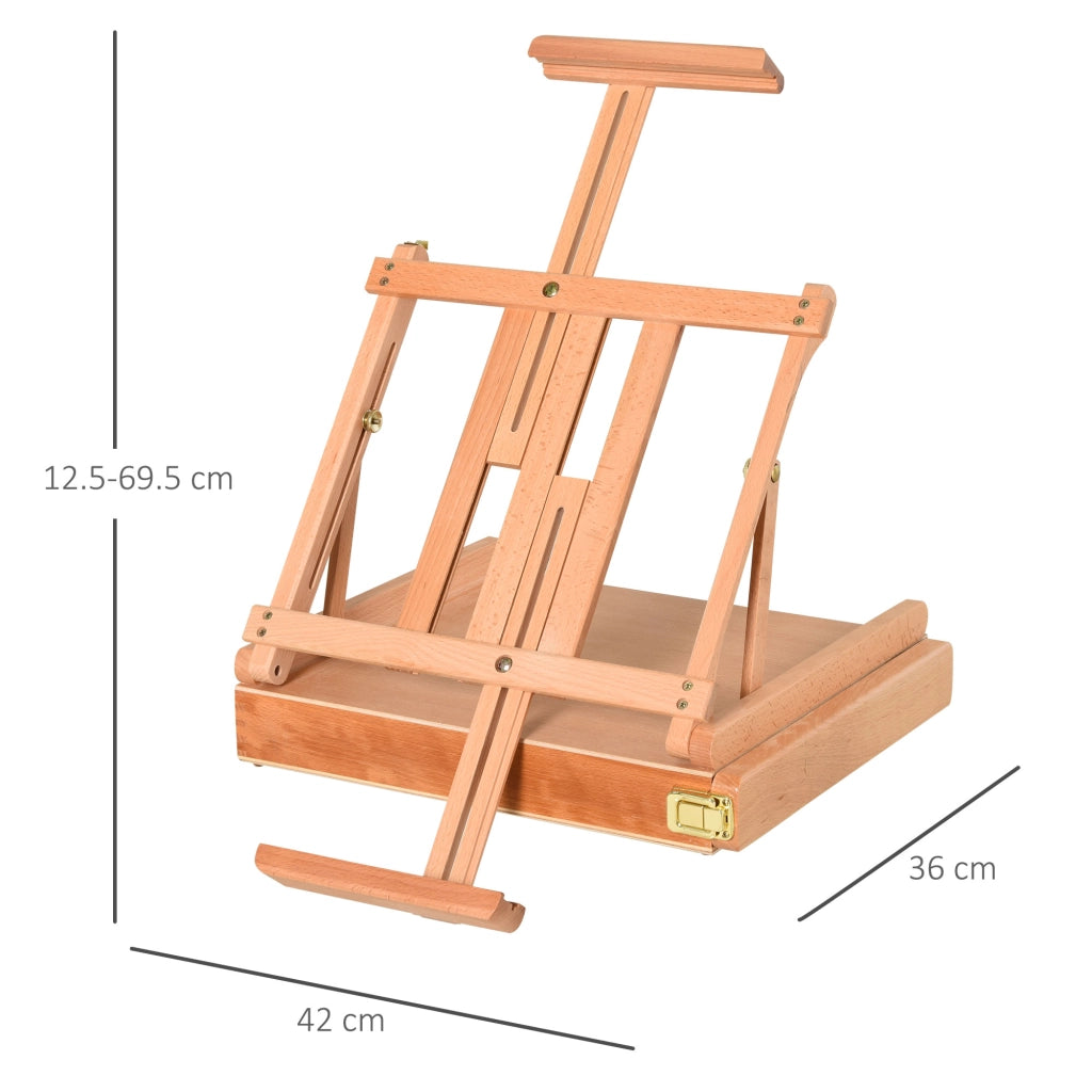 Cavalletto in Legno di Faggio con Cassetto Inferiore, Altezza e Angolazione Regolabile, 42x36x12.5 cm