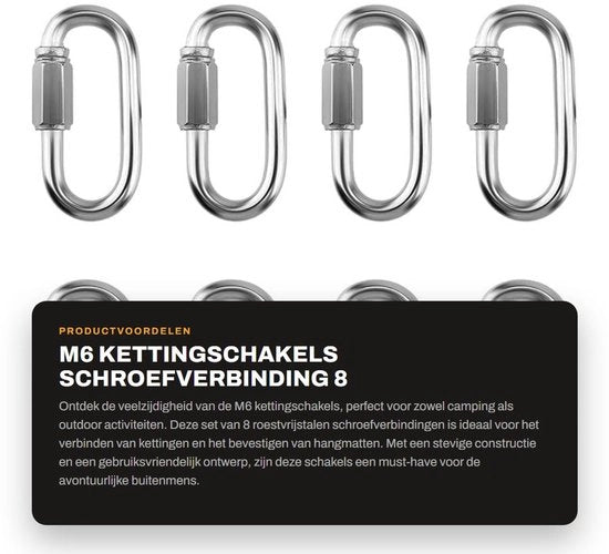 Ferraglio in acciaio inossidabile a 8 pezzi - Connessione a vite - 6 mm - 60 x 30 mm - Per esterni/hamacchi - Connettore