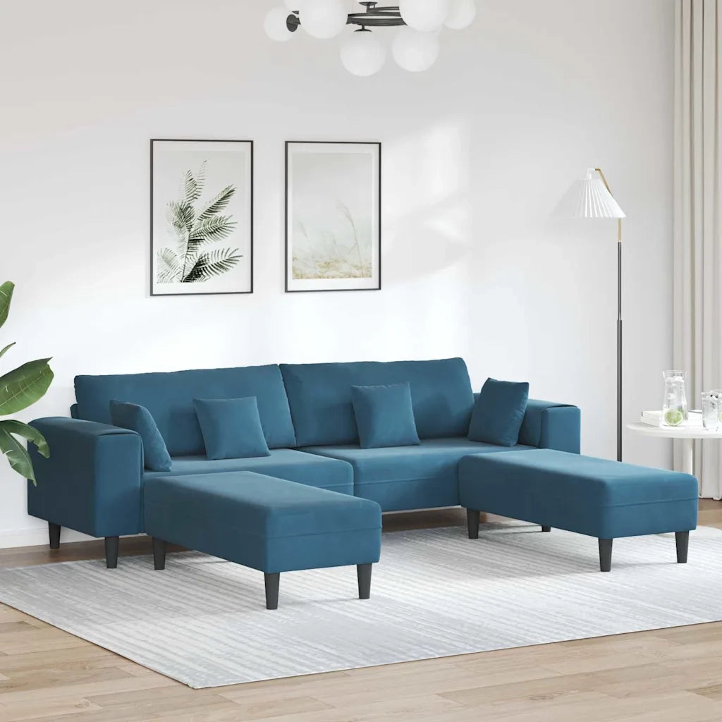 vidaXL Divano in Velluto con cuscino 3 pcs Blu 208 cm Velluto