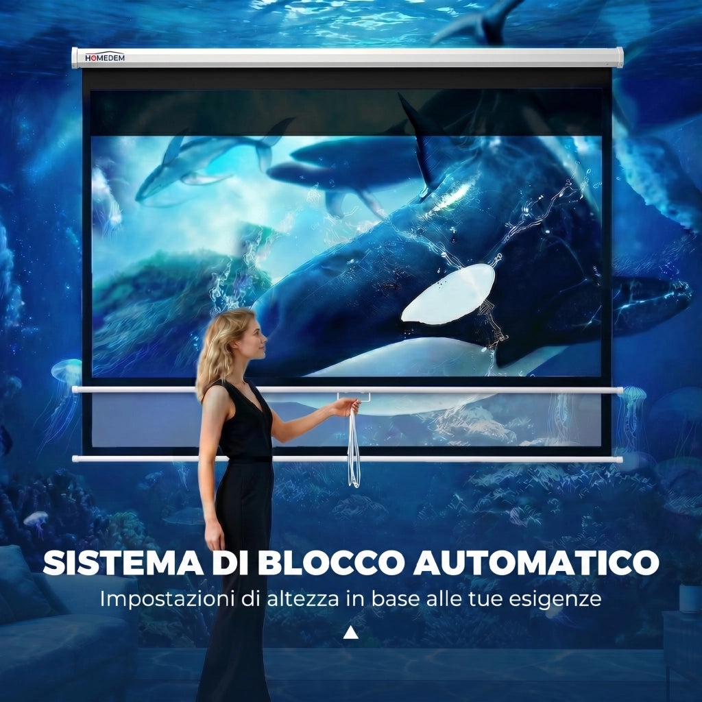 Telo per Proiettore 100" Rapporto 16:9, Fissaggio a Muro e Soffitto per Casa e Ufficio, Bianco