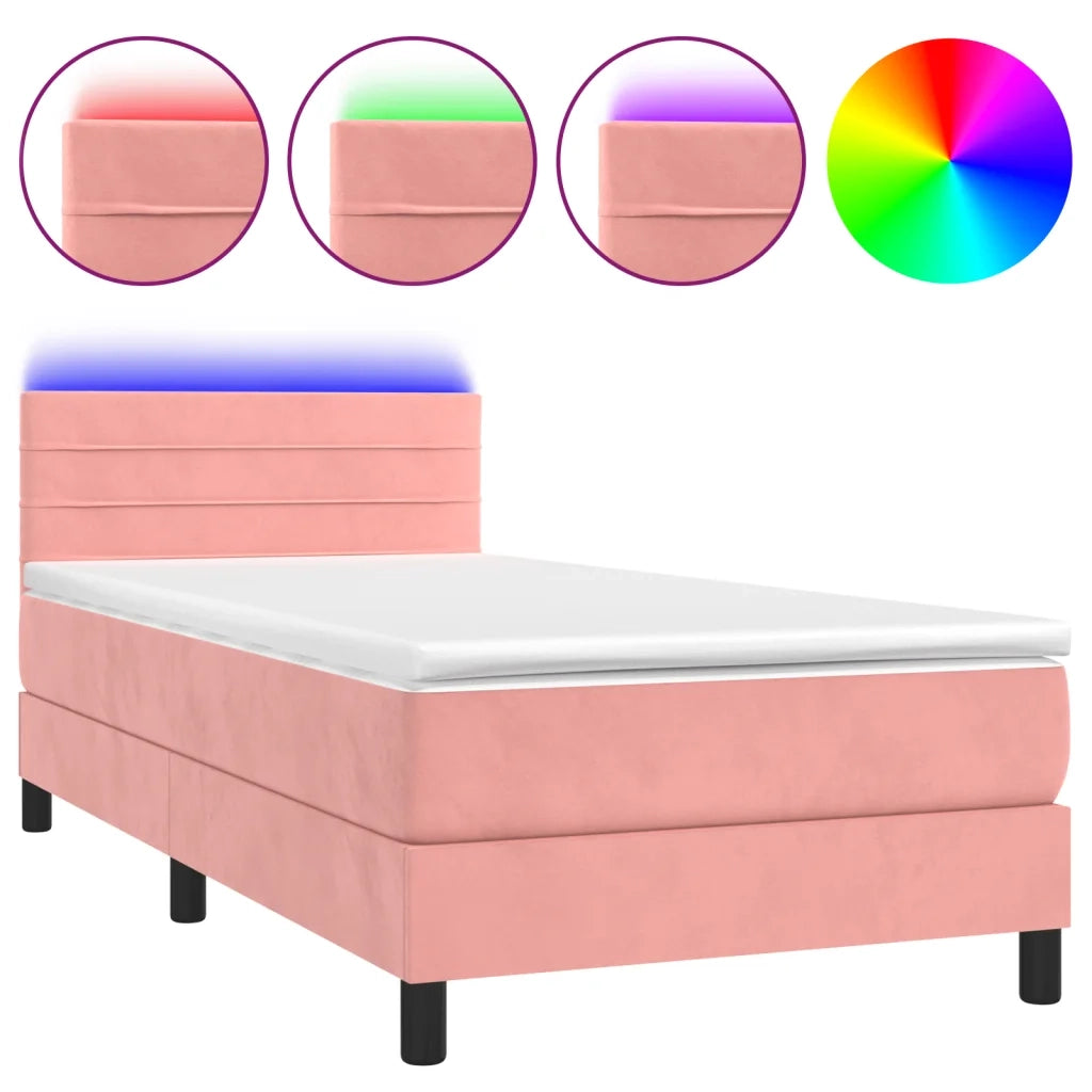 Letto a Molle con Materasso e LED Rosa 90x200 cm in Velluto cod mxl 58071