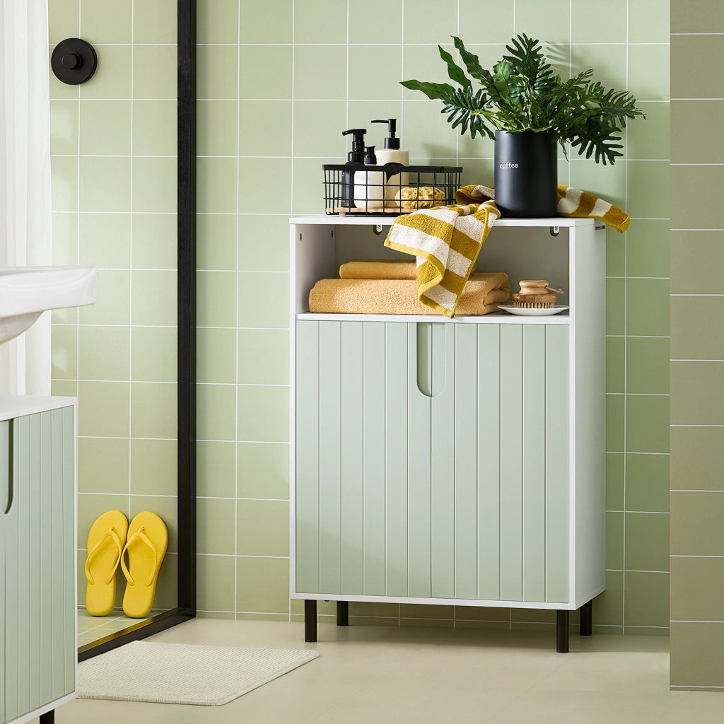 SoBuy Mobiletto bagno Mobile bagno con 3 Ripiani e 2 Ante, Armadietto portaoggetti Mobile contenitore Verde 60x30x87cm, BZR138-GR