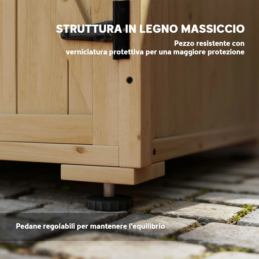 Armadio da Giardino in Legno di Abete con Ripiano Regolabile e Tetto Inclinato ¨C zephmum ¨C 77.5x88x90 cm