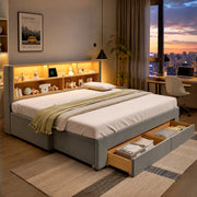 Letto daybed estraibile con cassetti, prese USB e Tipo-C, illuminazione LED, velluto grigio 90x200 cm