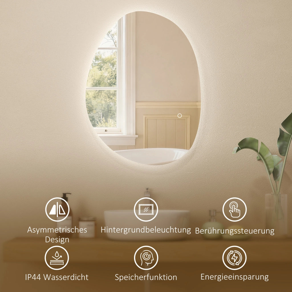 Specchio da Bagno Asimmetrico con Luci LED ¨C Zephmum ¨C 70x50 cm Argento