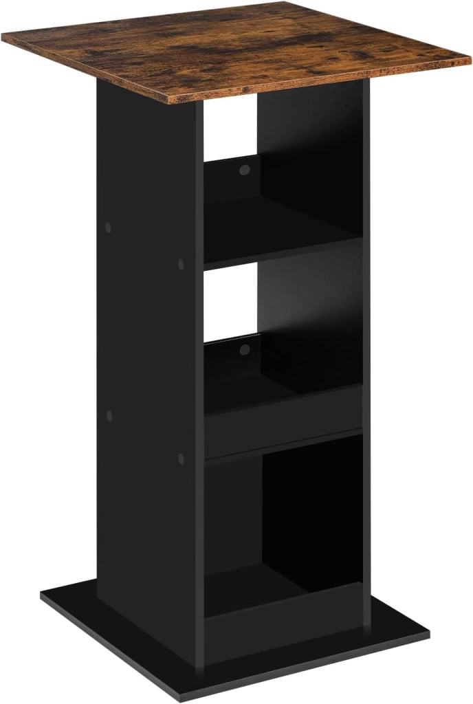 Tavolo da Bar Quadrato, Tavolino Alto e Stretto con 3 Ripiani, Tavolo Alto da Cucina, Sala da Pranzo, Bistrot, in Truciolare, 60x60x109 cm, Marrone Rustico+Nero