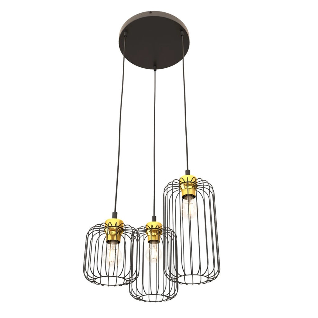 Lampada a sospensione Vander in acciaio nero opaco e oro lucido