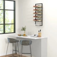 Portabottiglie da Parete in Legno e Acciaio per 15 Bottiglie di Vino e 4 Calici, 35x25x86cm