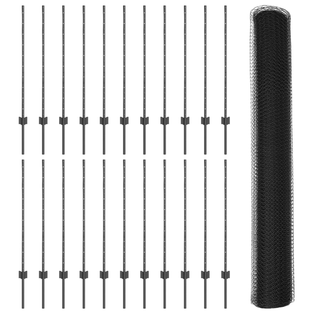 Pali per Recinzione  22 pz U-Channel Grigio 100 cm Acciaio