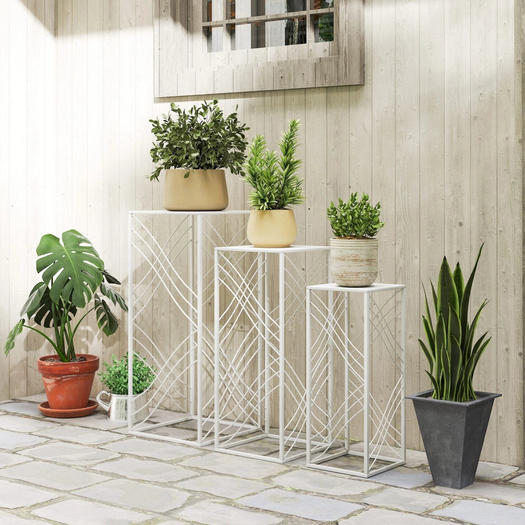 Set 3 Pezzi Pianta Metallico Staccabile ¨C zephmum ¨C Bianco 50x60x70 cm