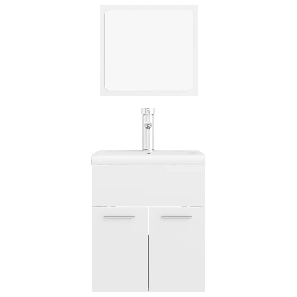 Set Mobili da Bagno Bianco Lucido in Legno Multistrato 3071312