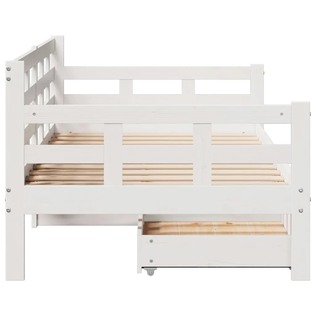 Dormeuse con Cassetti Bianco 90x200 cm Legno Massello di Pino