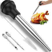 Set di pompa per carne 4 in 1 - pistola in acciaio inossidabile con pompa in silicio e 2 aghi, 6 oz, inclusa spazzola
