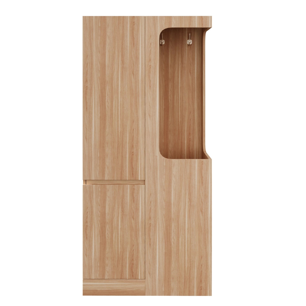Armadio con 4 cassetti e vano appendiabiti aperto, 1 anta, per camera da letto, in legno naturale, 70 × 40 × 170 cm
