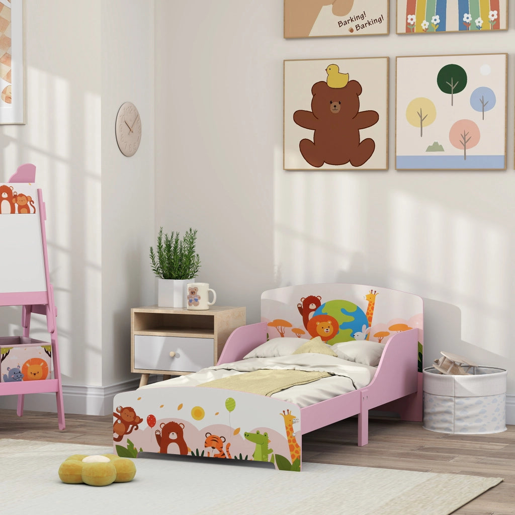 Letto per Bambini 3+ Anni 143x77x60 cm con Bordi e Sponde Rialzati in MDF Rosa