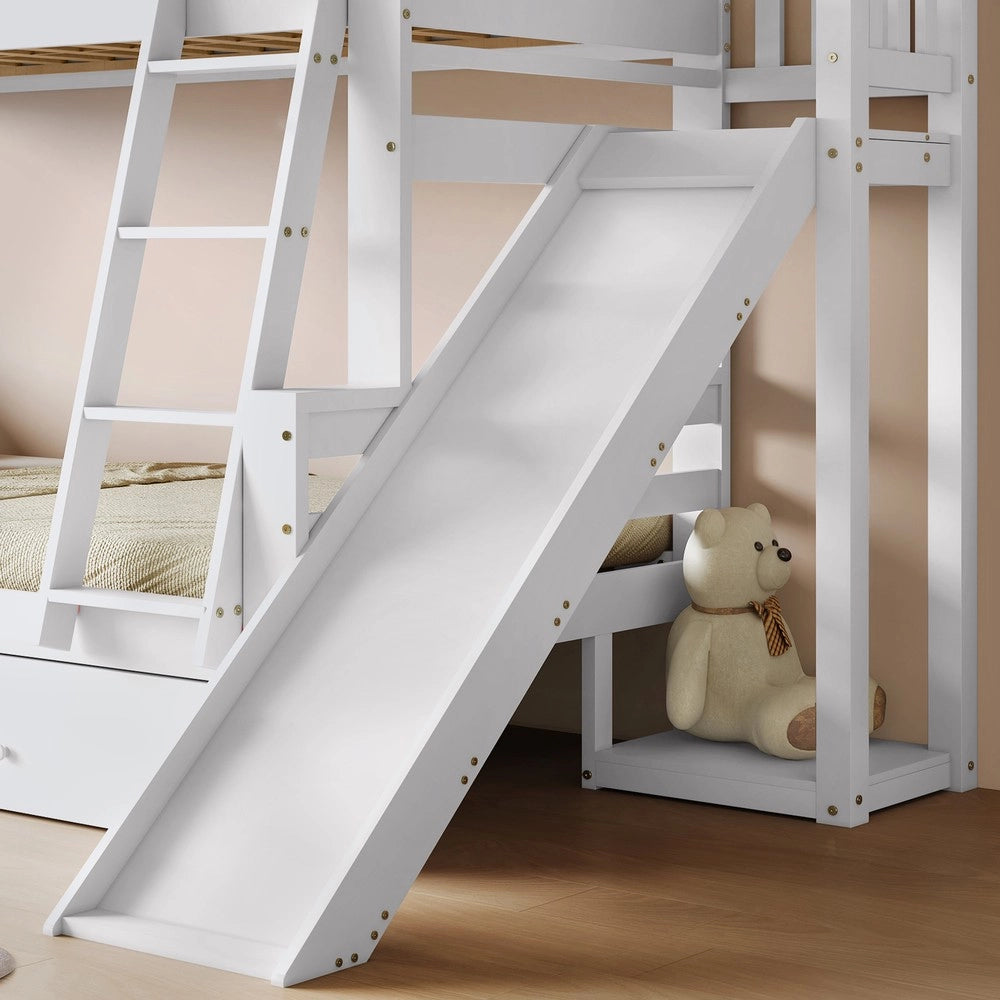 Letto a Castello con Scivolo e Cassetti ¨C MINIMAL ¨C Legno Massello Bianco 90x200 & 120x200