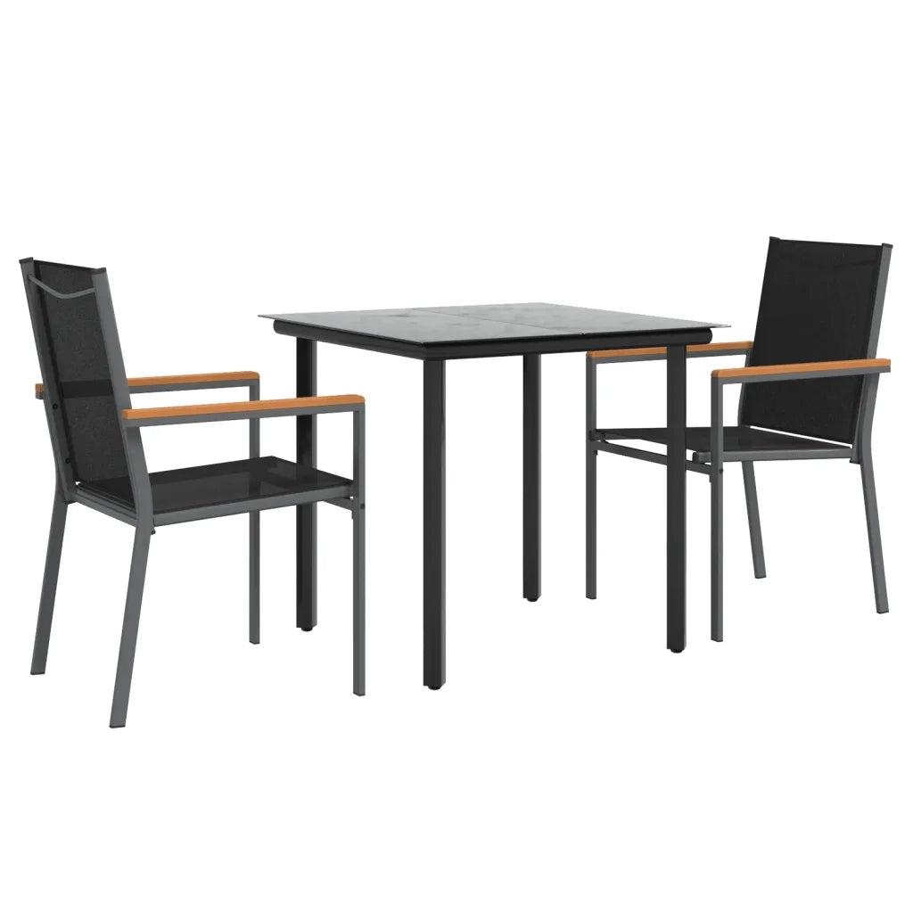 Set da Pranzo da Giardino 3 pz | Set Salotto da Giardino Nero in Textilene e Acciaio