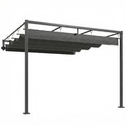 PERGOLA ADDOSSATA 3X3 M CON TETTO RETRATTILE SCORREVOLE UV30+ E FORI DI DRENAGGIO, GRIGIO SCURO