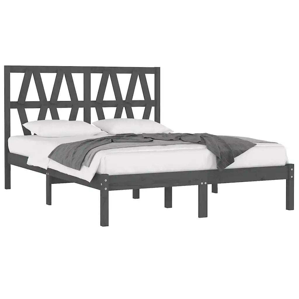 Letto matrimoniale | Letto per adulti | Giroletto Grigio in Legno Massello di Pino 200x200 cm