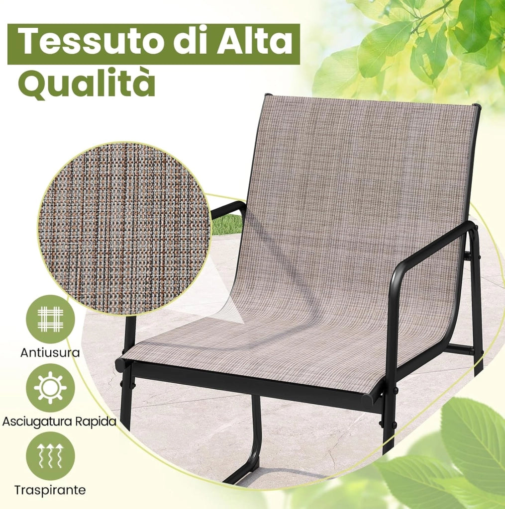 Set Bistro da Esterno 3 Pezzi, Tavolo e Poltrone da Giardino, Tavolo da Pranzo Rettangolare, Poltrone in Tessuto, per Giardino Cortile