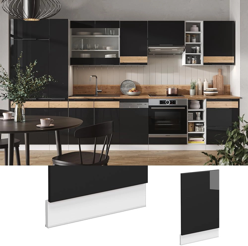 Pannello frontale Fame-Line, Rovere nero lucido, 45 cm, PL Antracite, per la combinazione con altri moduli della serie Fame-Line