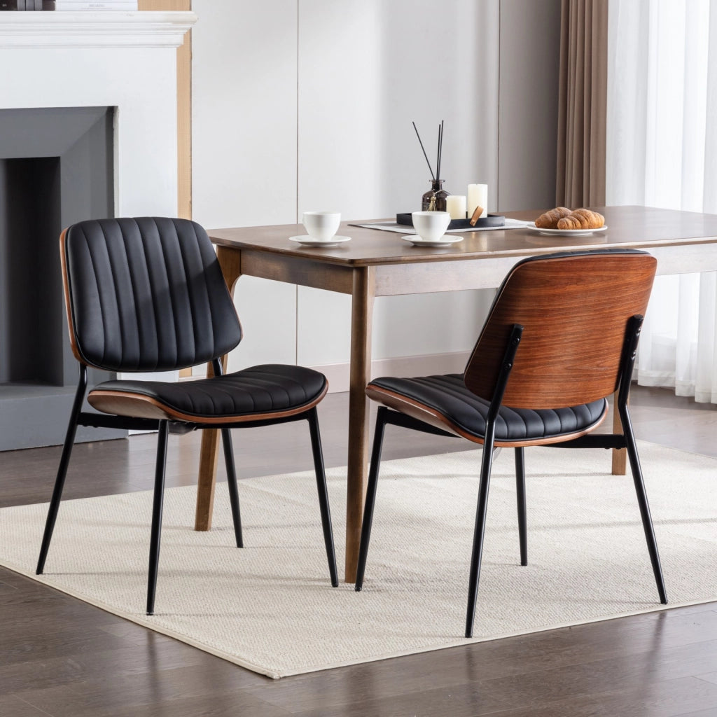 Sedie da Pranzo Set 2 Pezzi Retr¨° ¨C MINIMAL ¨C Similpelle Nera, Schienale Legno, Gambe Metallo