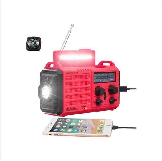 Radio di Emergenza - Radio Portatile a Batterie con 5 Modalità di Ricarica - Kit di Emergenza con Lampada LED Potente - Leggero e Compattibile