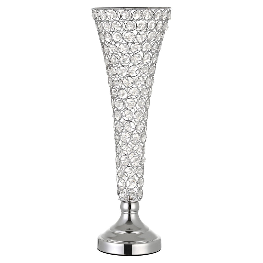 Vasi Decorativi Centrotavola in Metallo e Cristallo, Altezza 51 cm, Set da 4 Pezzi Portafiori Argento per Feste e Banchetti