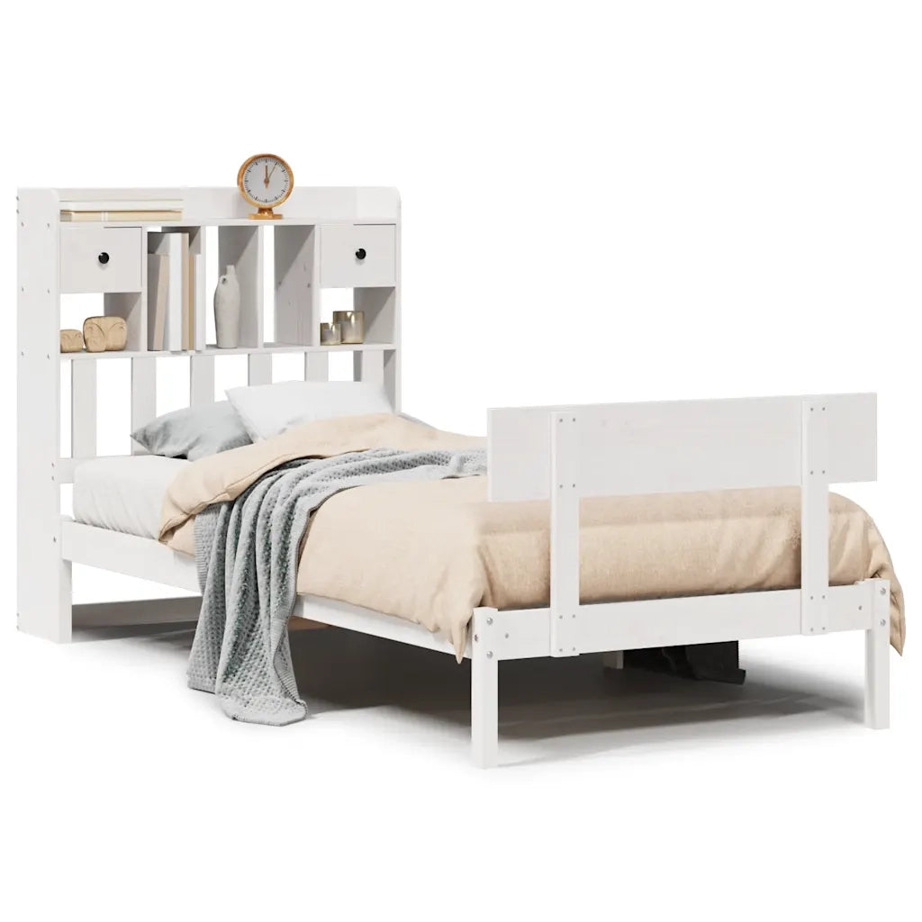 Letto Libreria senza Materasso Bianca 90x200 cm Legno di Pino 3321829