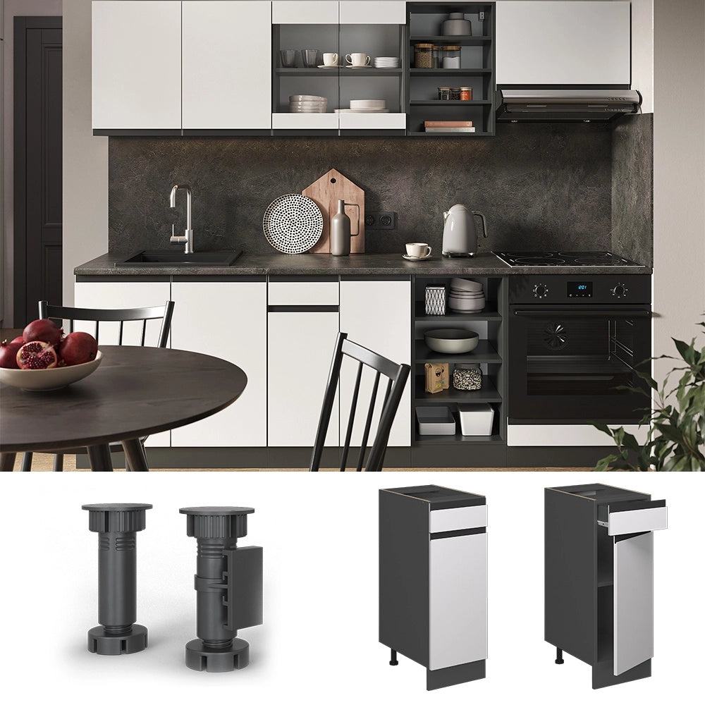 Mobiletto base per cucina R-Line Bianco/Antracite 30 cm J-Shape PL Marmo Vicco