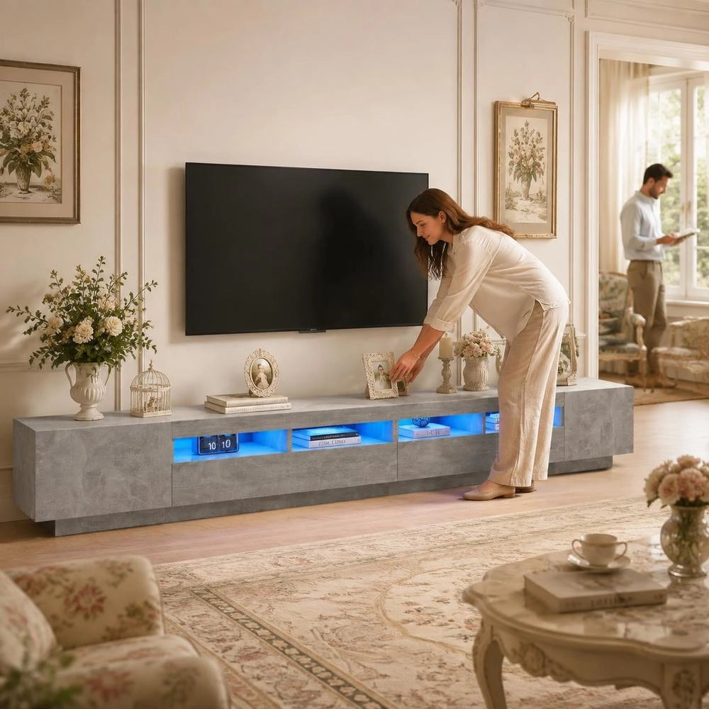 TV Cabinet With LED Lights, Concrete Grey, 300 X 35 X 40 Cm