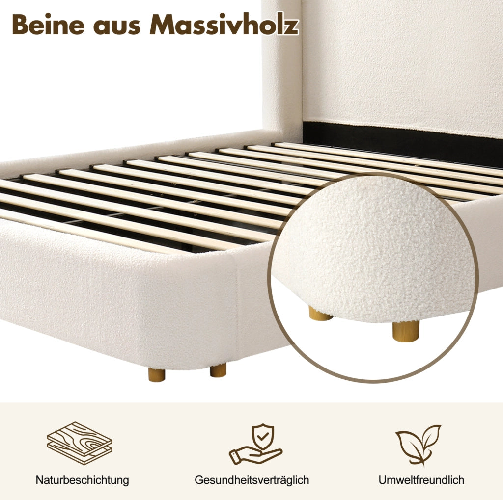 Letto imbottito beige Bouclé con contenitore idraulico