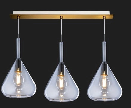 SOSPENSIONE OTTONE SAT. 3 LUCI RETTANGOLARE VETRI BLU 1177OS-S3 R-BL