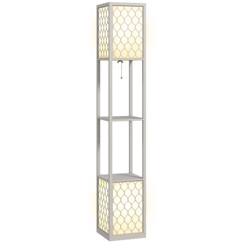 Lampada da terra dal design moderno, 2 ripiani, interruttore a catenella, 26 cm x 26 cm x 156 cm, GRIGIO CHIARO