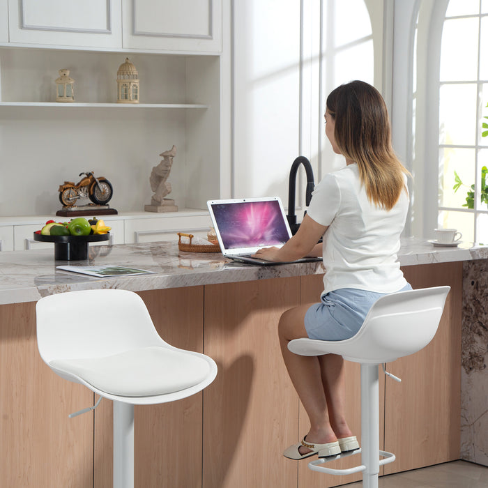 Set 2 Sgabelli da Bar con Schienale Altezza Regolabile Seduta Girevole in Pelle PU e Poggiapiedi Bianco