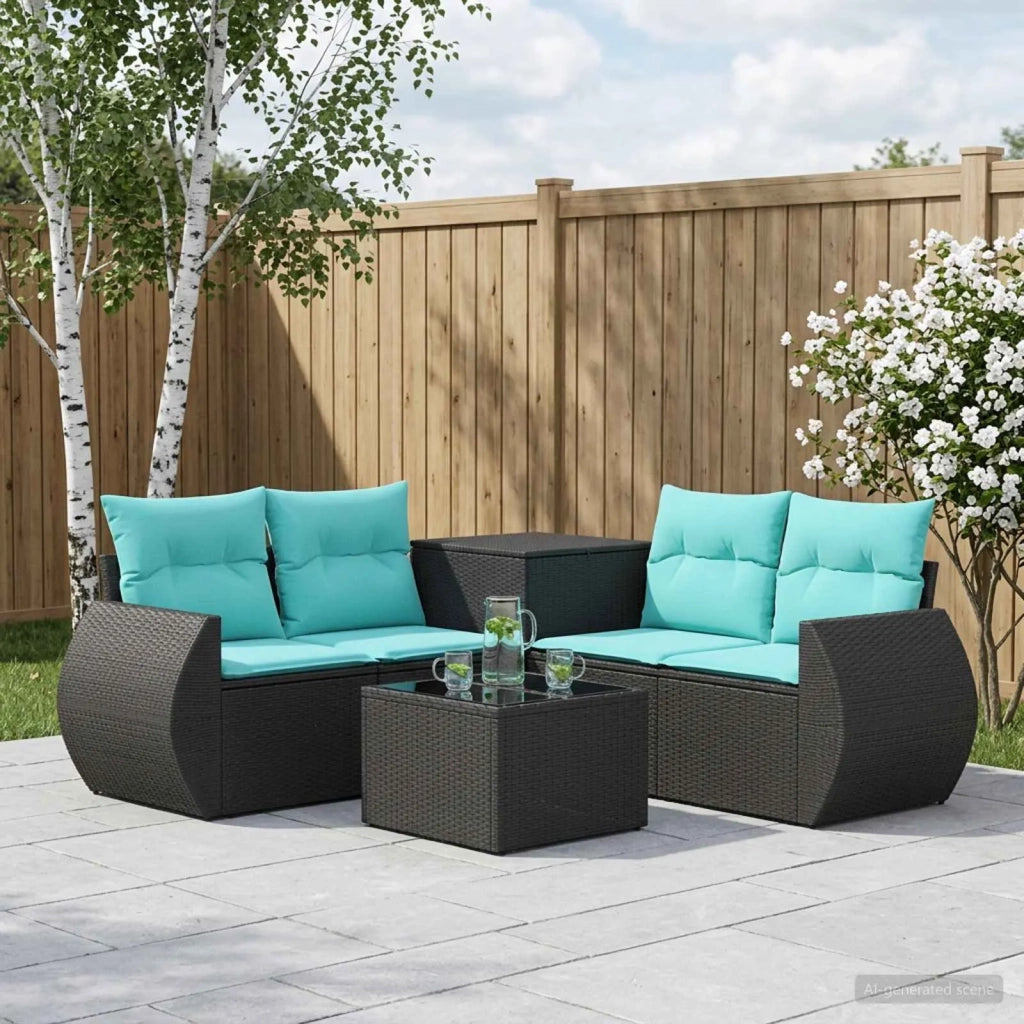 Set di divani 6 pz Nero e Blu Rattan sintetico e Acciaio 3447501